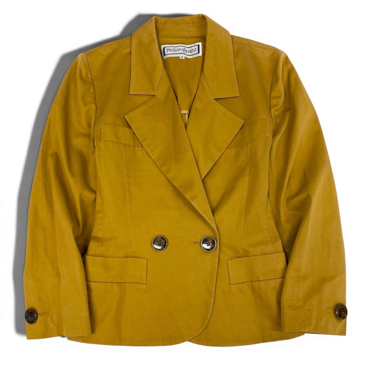 19f4 YVES SAINT LAURENT イヴサンローラン テーラードジャケット アンコンジャケット ダブルブレスト サイズM イエロー系 コットン100％ レディース 女性服o07t