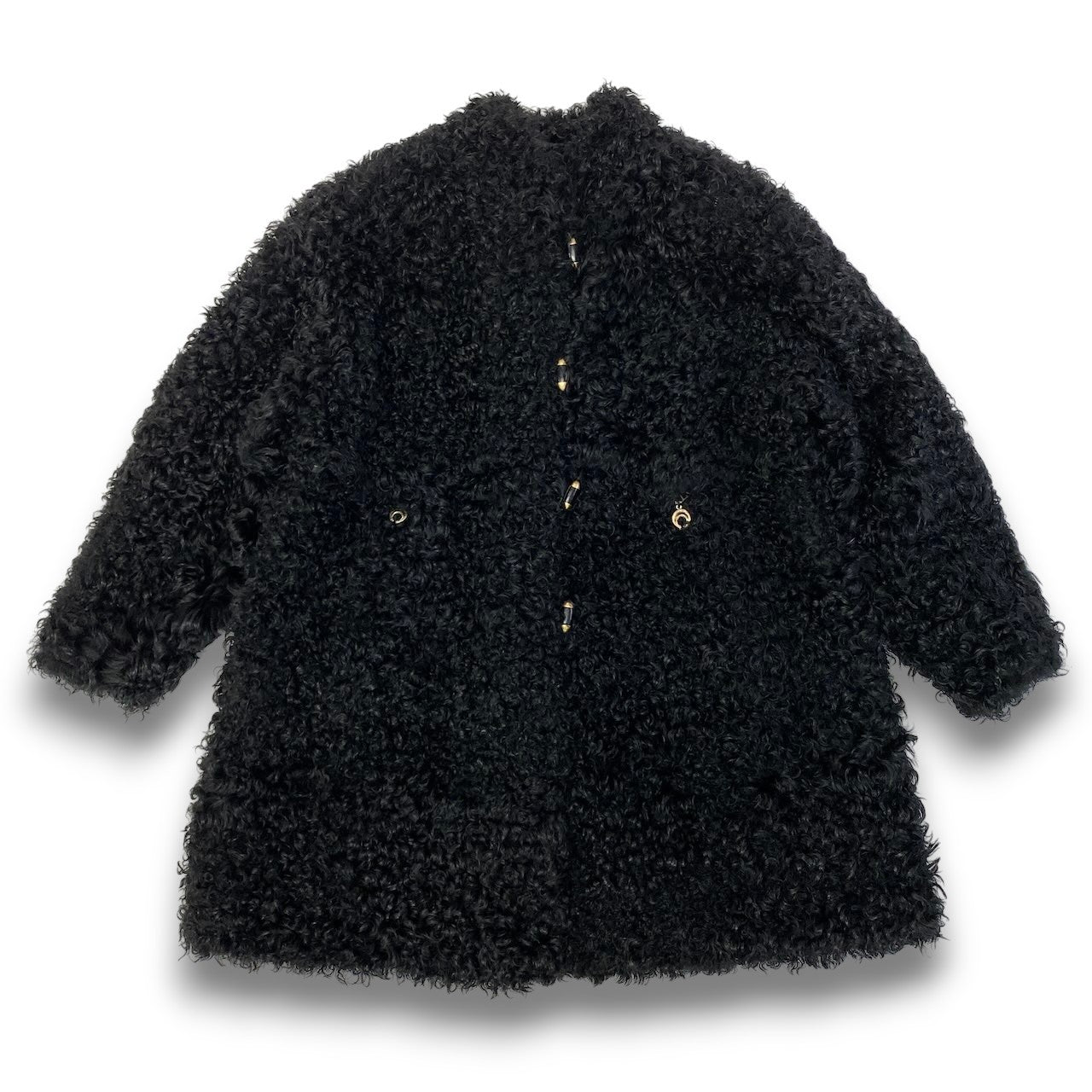 18c21 EMBA エンバ カルガンラム ロングファーコート サイズF ブラック 本毛皮 Real Fur Coat プードルファーt18r