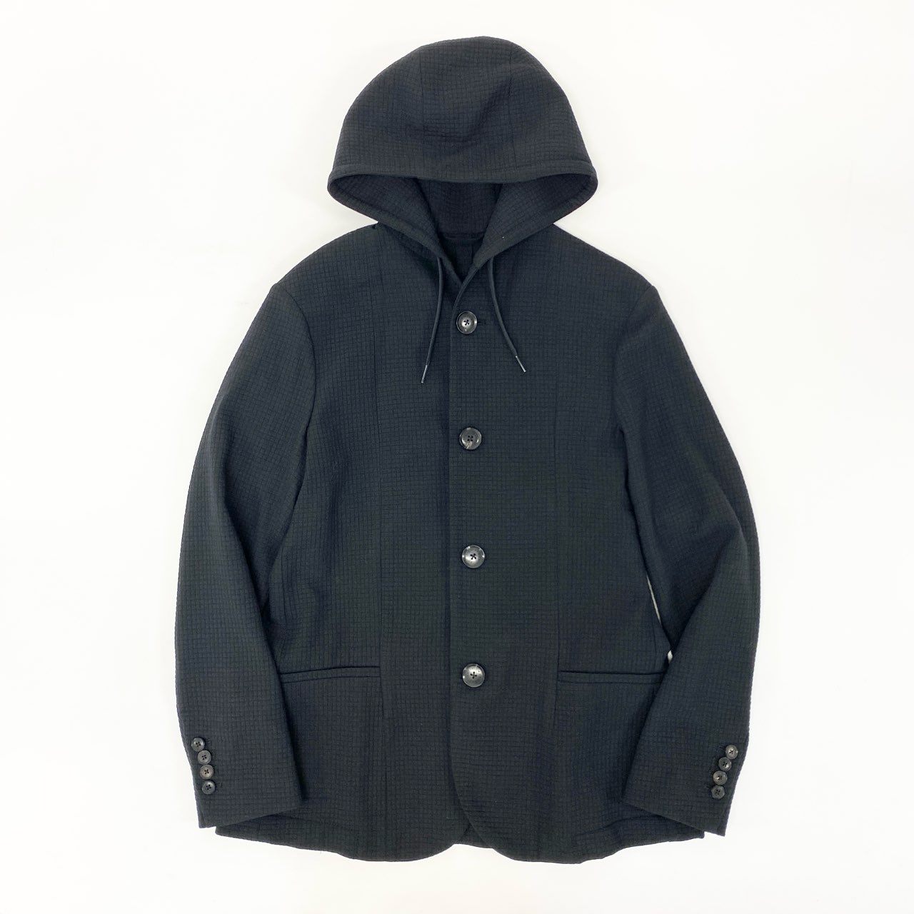 35j22《美品》EMPORIO ARMANI エンポリオアルマーニ フーディーブレザージャケット アウター パーカー 3Z1BM1 1NFCZ 46サイズ ブラック メンズu02t