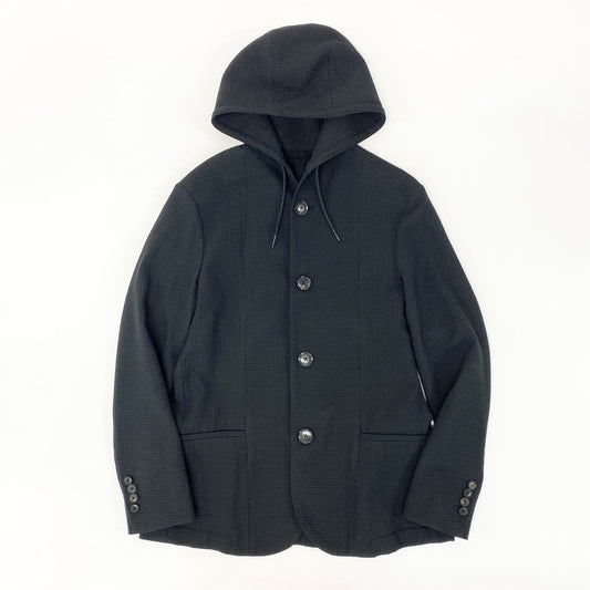 35j22《美品》EMPORIO ARMANI エンポリオアルマーニ フーディーブレザージャケット アウター パーカー 3Z1BM1 1NFCZ 46サイズ ブラック メンズu02t