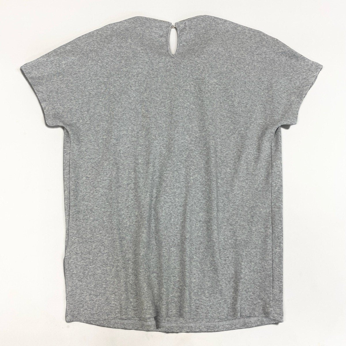 6i14 【新品保管品】FABIANA FILIPPI ファビアナフィリッピ 半袖リブカットソー ビジューネック フロントギャザーデザイン 42サイズ グレー レディース 女性用u02t