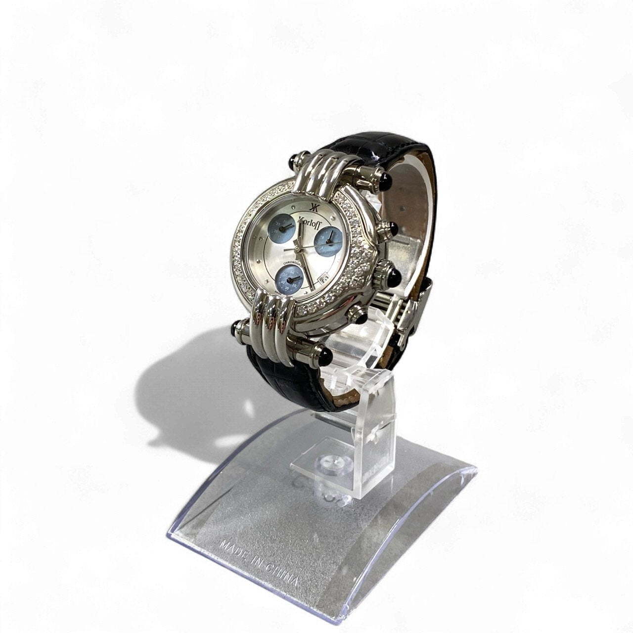 k18《美品》 Korloff コルロフ クロノグラフ クォーツ レディース 腕時計 LC6D シルバー ブラック 高級腕時計 ケース 保証書付きt18r