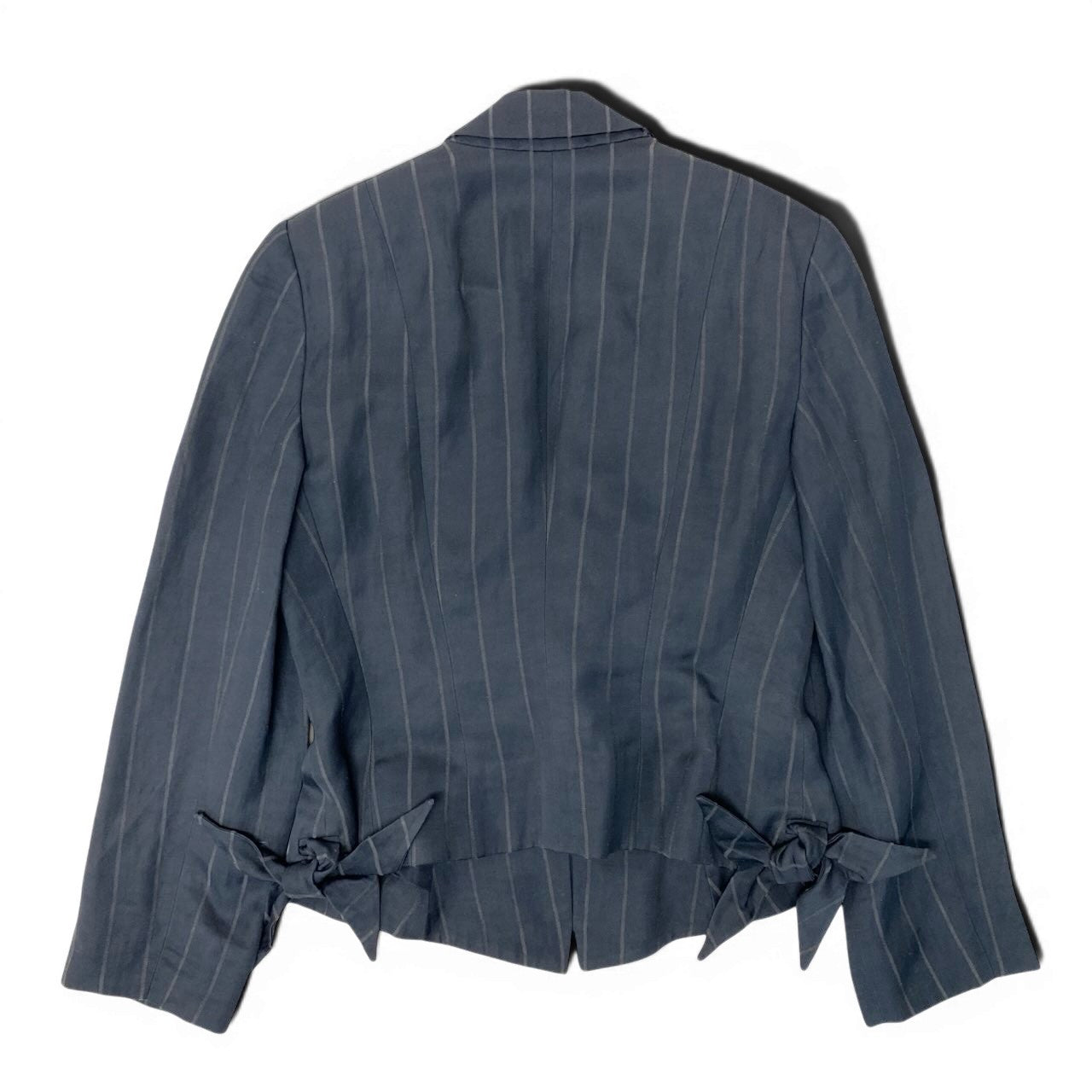 89g20 GIORGIO ARMANI ジョルジオアルマーニ テーラードジャケット アシンメトリーヘム ストライプ柄 サイズ40 ネイビー レディースu02t