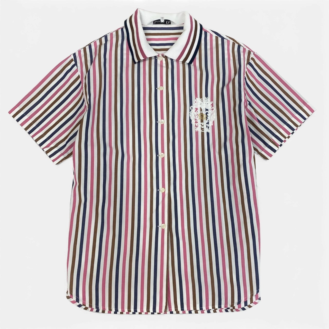 42a23 Christian Dior クリスチャンディオール 半袖シャツ トップス エンブレム刺繍 M マルチカラー ストライプ レディースu02t