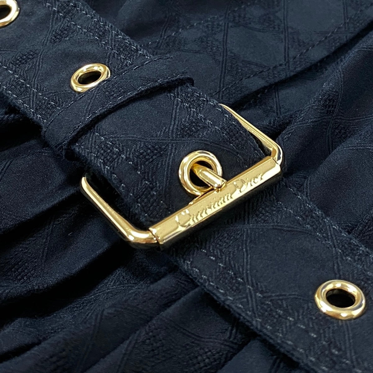 Ee14 Christian Dior クリスチャンディオール マクロカナージュ ドレス ベルテッドミディワンピース サイズ38 ネイビー Macrocannage Dress レディース ワンピk02i