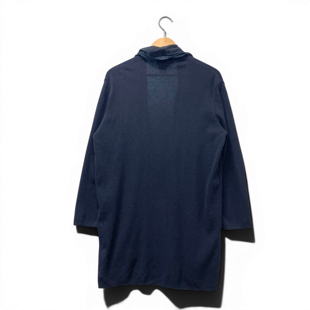82f16 Max Mara マックスマーラ ロングニットカーディガン 異素材切替 ウールニット ネイビー レディース 女性用u02t