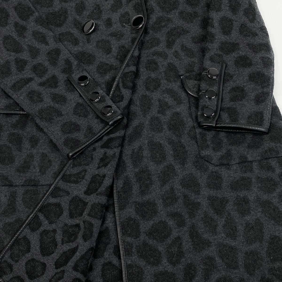 i25 【美品】3.1 Phillip Lim ロングコート ダブルボタン パイピング レオパード Sサイズ グレー ウール100％ レディース 女性用u02t