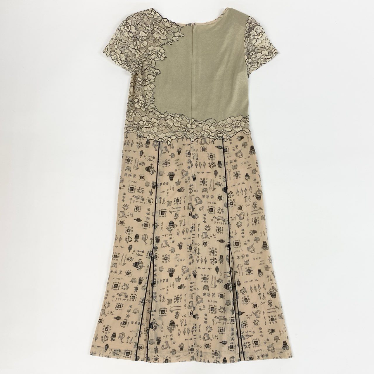 60j27 Roosa ロッサ 半袖ワンピース ロングワンピース ニット レース 総柄 44サイズ ベージュ ブラック レディースu02t