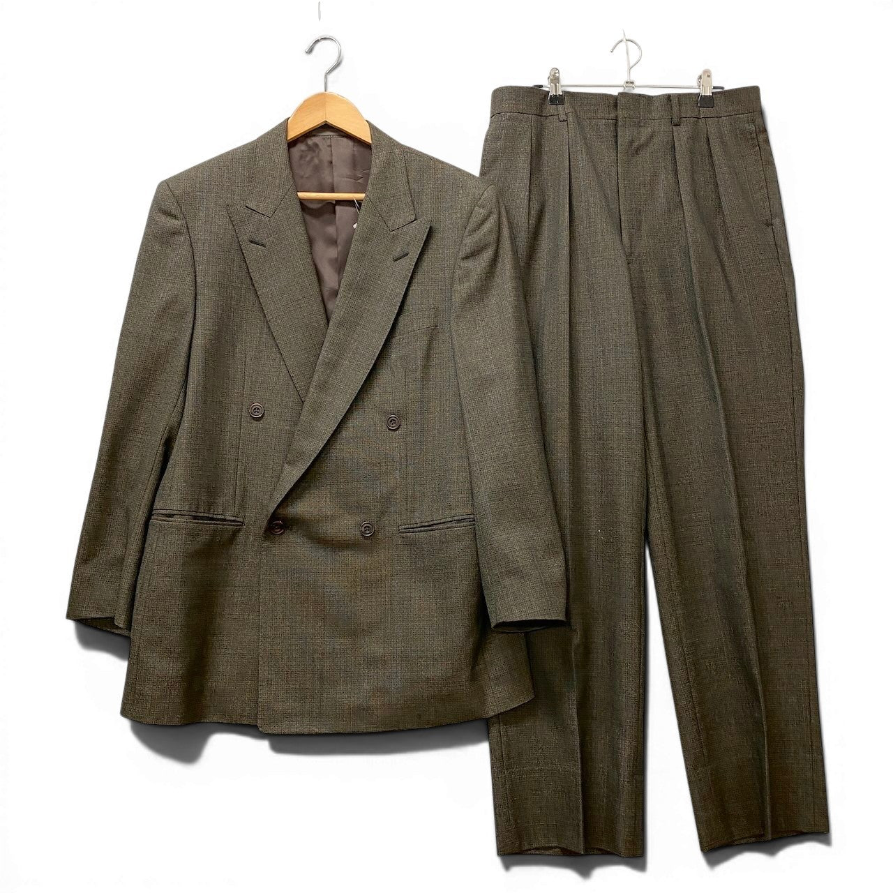 85g7 BURBERRY LONDON バーバリー セットアップスーツ ダブルブレスト チェック柄 サイズAB6 ブラウン系 ウール メンズ 紳士服o07t