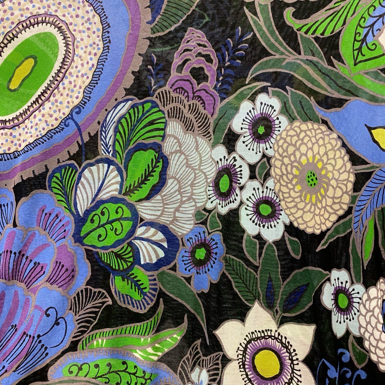 5c2 半袖 シアーカットソー ハイネックトップス 総柄プリント フラワーモチーフ レディース 女性服 サイズ9 マルチカラー コットン100％u02t