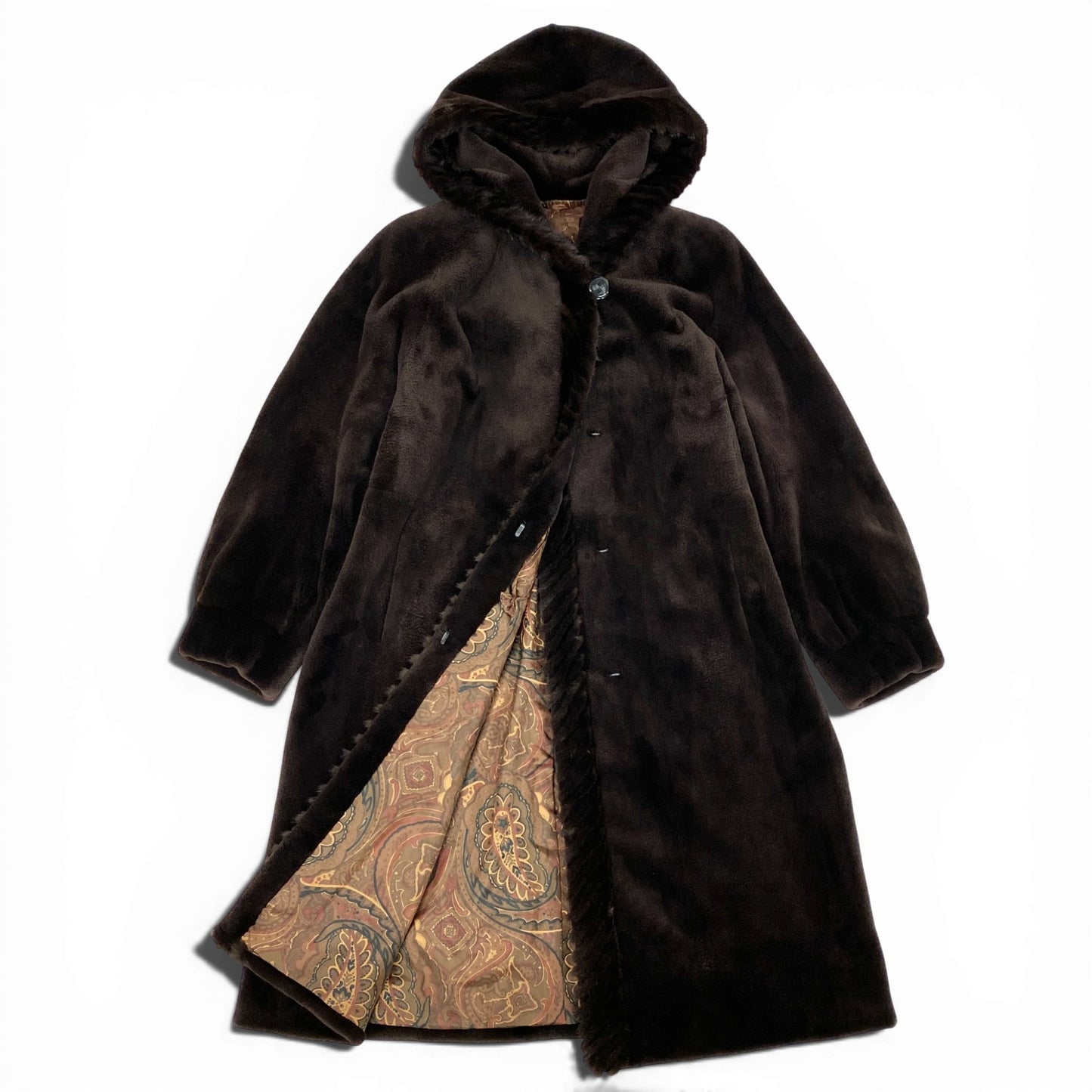 35L19 SAGA MINK サガミンク 銀サガ シェアードミンク フード付き 超ロングコート 丈108cm サイズF ブラウン 最高級本毛皮 MINK FURt18r