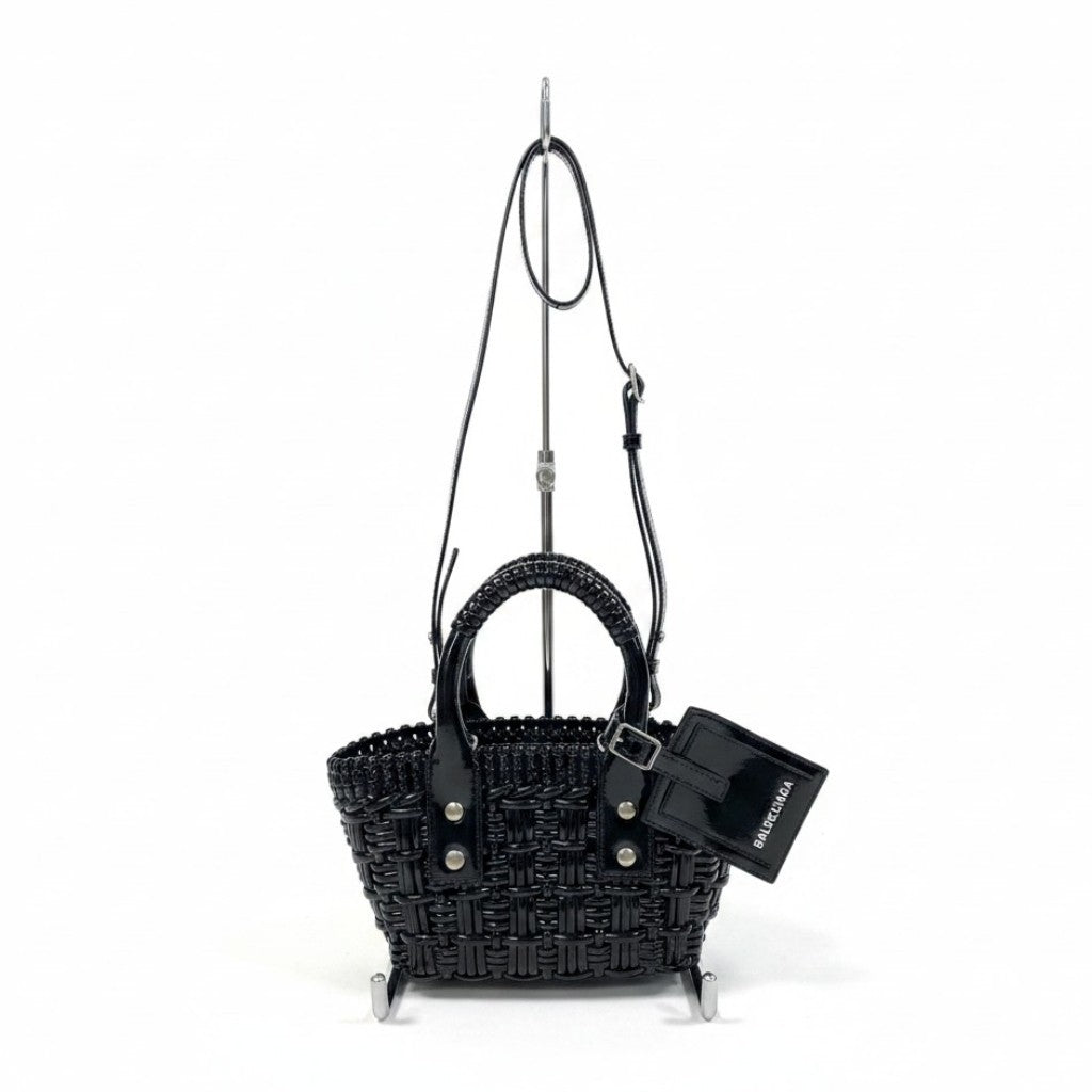e4 《極美品》 BALENCIAGA バレンシアガ 2WAY ビストロ XXS バスケットバッグ ブラック Bistro Basket Bag Blackt18r