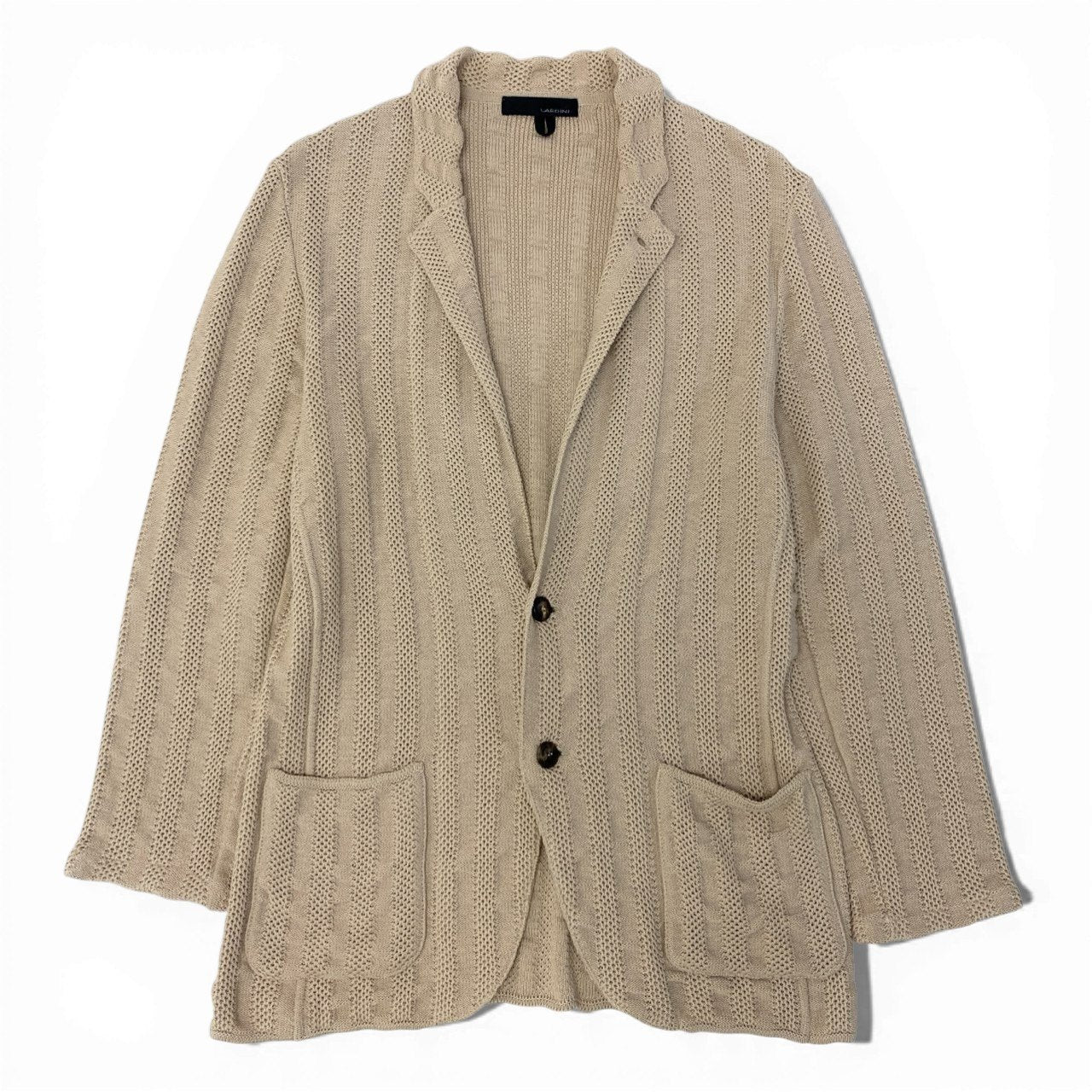 60c6 LARDINI ラルディーニ ニットジャケットカーディガン ニットセーター コットンニット Mサイズ ベージュ コットン100％ メンズ 男性用u02t