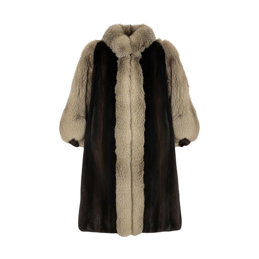 6L5 マホガニーミンク × シルバーフォックス 丈118cm 超ロングコート サイズF ブラウン 最高級本毛皮 MINK × FOX FUR レアデザイン ボリューム◎t18r