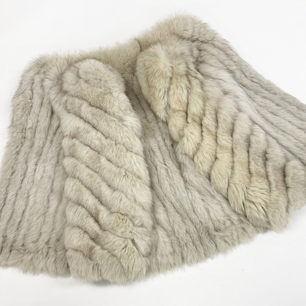 25L15 ブルーフォックス ファーコート サイズ13号 ホワイト 本毛皮 袖螺旋デザイン FOX FUR 希少デザインt18r