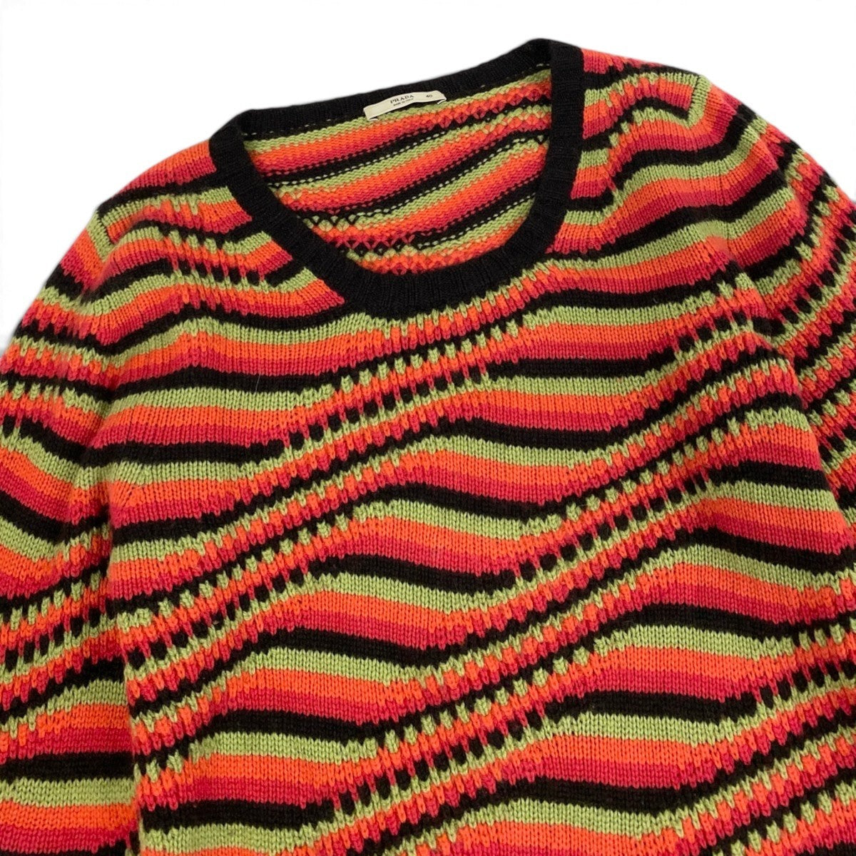 h31 PRADA 2005SS ランウェイ着 マルチボーダー カシミヤセーター 40サイズ マルチカラー カシミヤ100％ レディース 女性用u02t