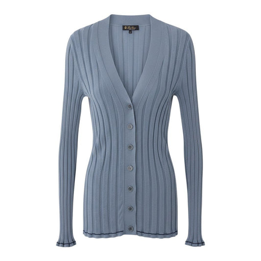 90g24 Lolo Piana ロロピアーナ カシミヤニット リブニット カーディガン サイズ38 ブルーグレー カシミア100％ レディースt18r