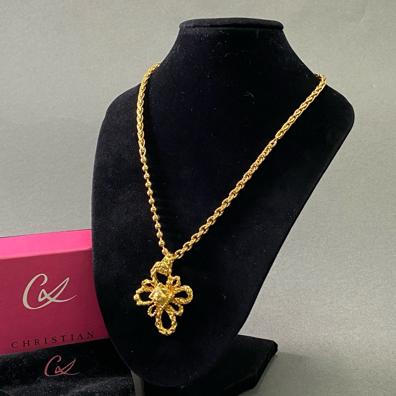 f9③ CHRISTIAN LACROIX クリスチャンラクロワ クロスモチーフ 5チェーン切替 ネックレス 大振り ゴールド レディース コスチームジュエリー
