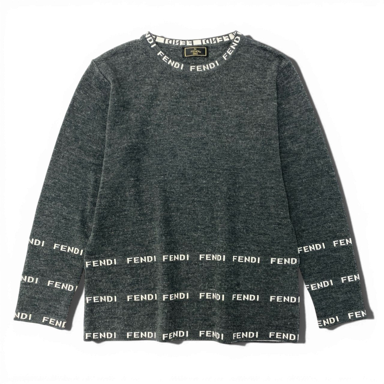 Ic5 FENDI フェンディ ロゴニット ロングスリーブ セーター ウールブレンド イタリア製 レディース グレーt18r