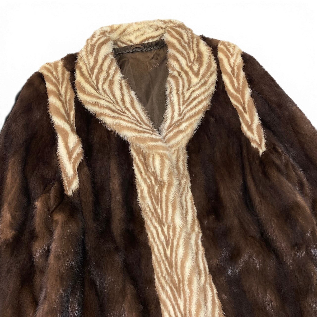 20i21 袖着脱可 希少デザイン ミンクファーコート サイズ11 茶系 本毛皮 Mink Fur Zebra Design Coat リアルファーt18r