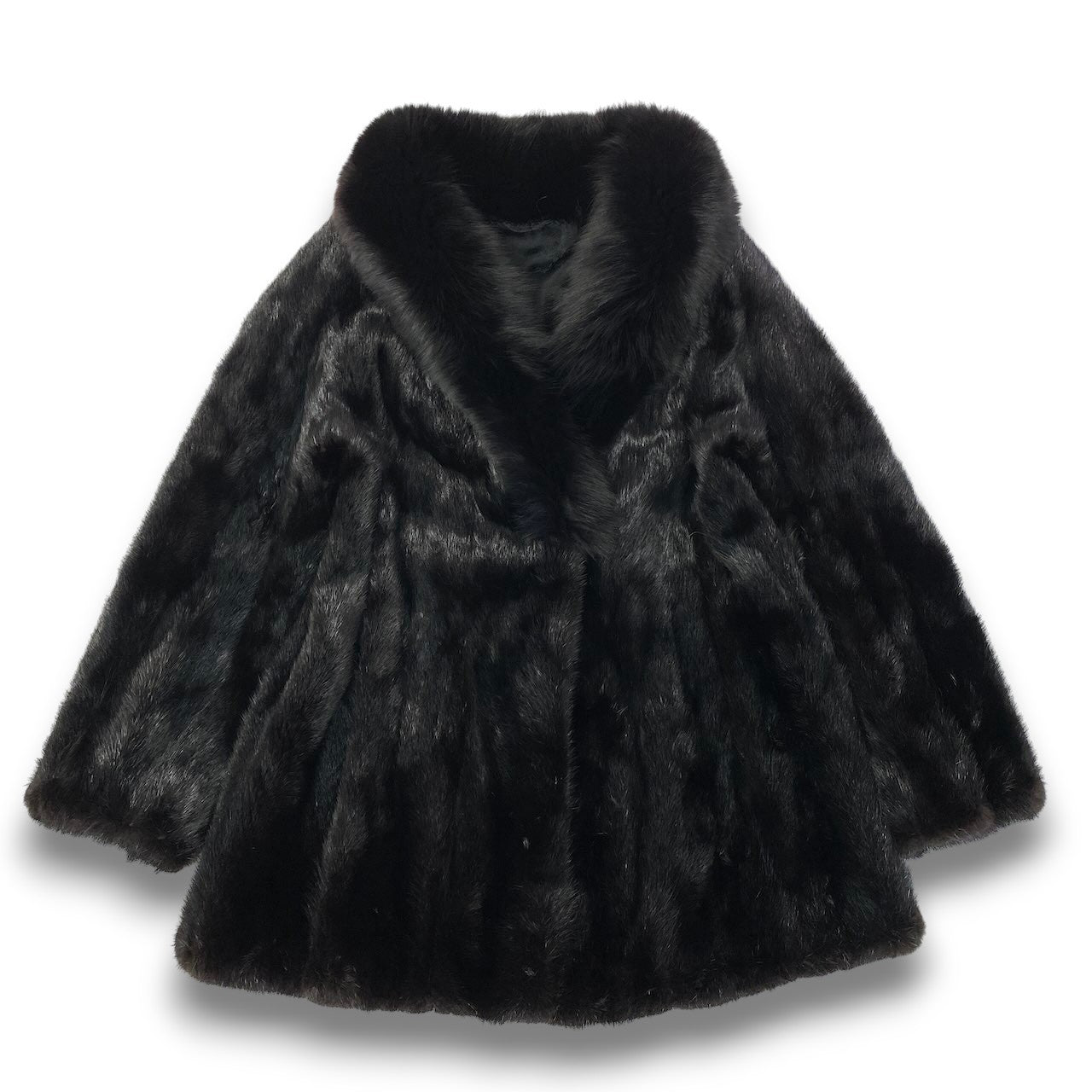 34c20 ダークミンク × フォックスファー コート サイズ11 ブラック 本毛皮 Mink × Fox Fur Coatt18r