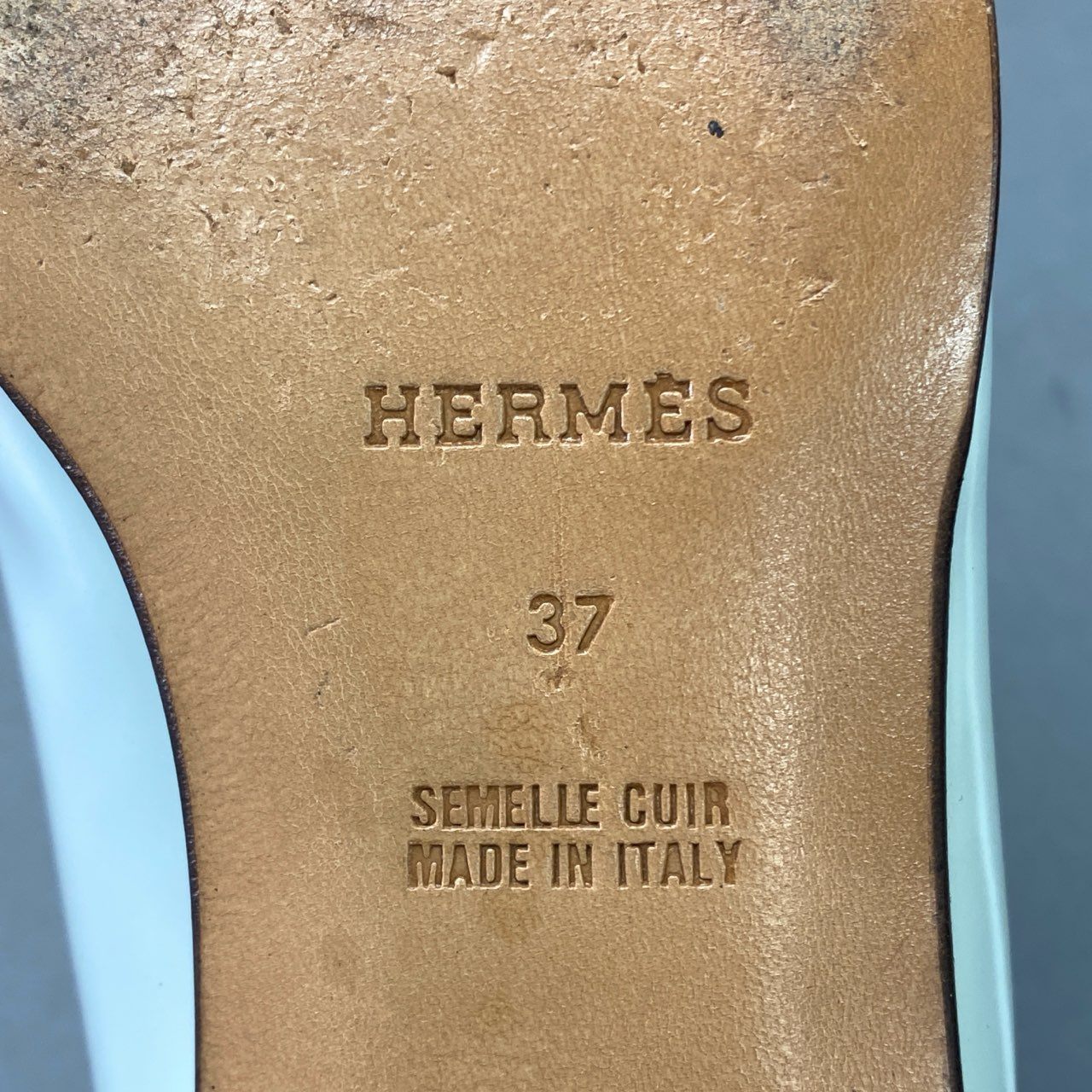 1l9 HERMES エルメス イタリア製 Hロゴ ローファー フラットシューズ パンプス  37 ライトブルー グリーン系 レザー