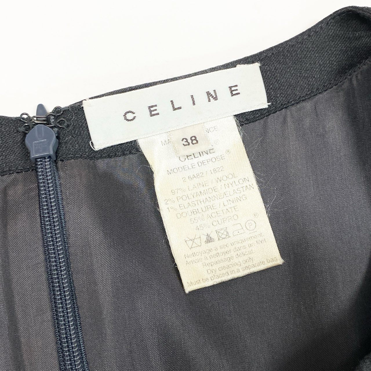 31b12 CELINE セリーヌ 馬車ベルト付き Aラインワンピース サイズ38 グレー Vintage Dress ドレス フランス製t18r