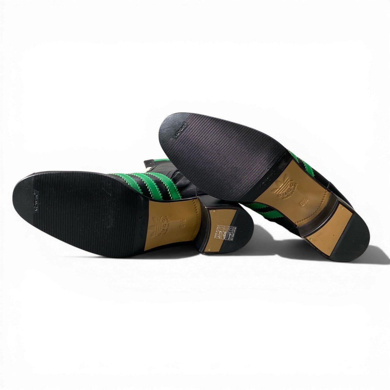 d9 GUCCI × Adidas グッチ アディダス ボーリングシューズ レザーブーツ サイドジップ トレフォイルロゴ サイズ6 1/2 ブラック レディースk02i