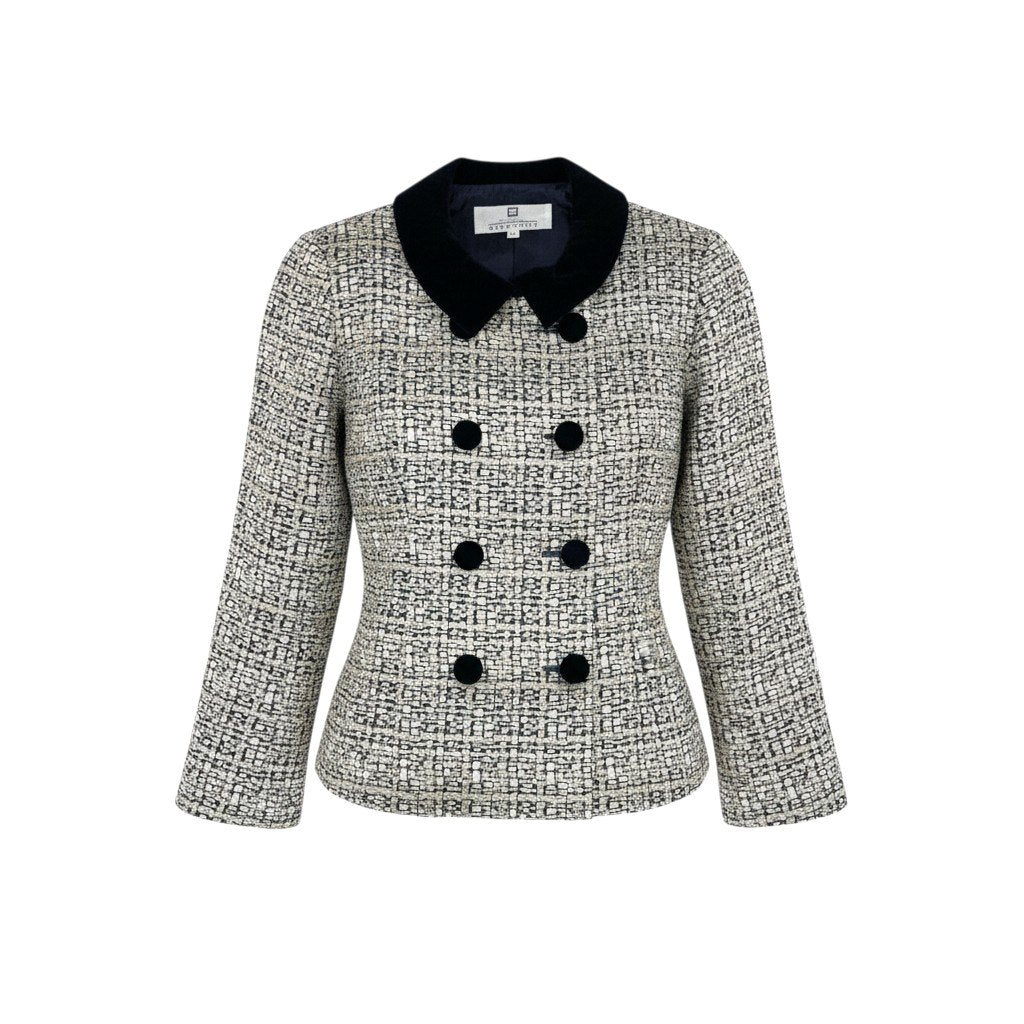 24l15《美品》 Vintage GIVENCHY ジバンシー  ベロア切替 テーラードジャケット ブレザー 総柄 14 ゴールド系 画像参照 レディースu02t