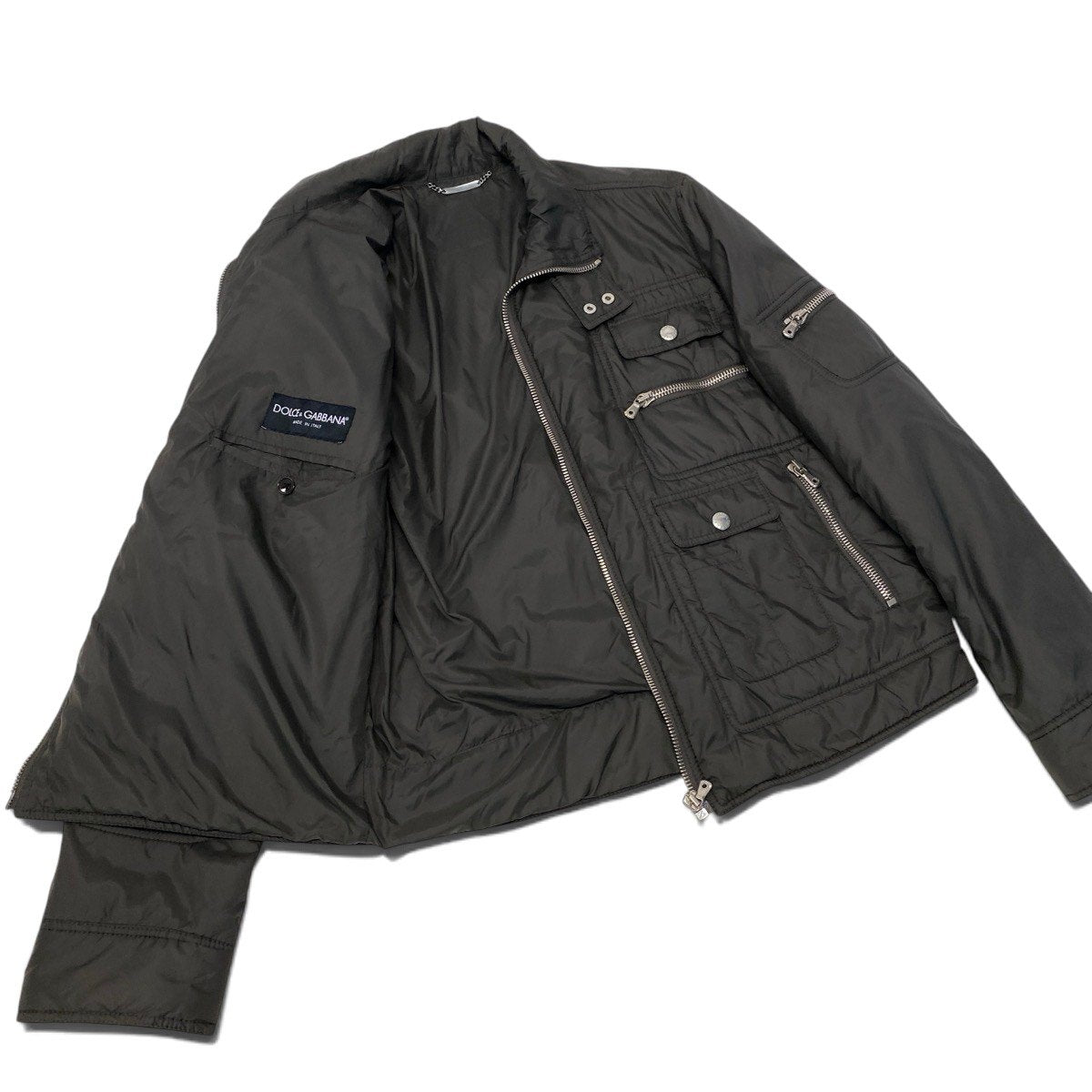 51i2 DOLCE&GABBANA ドルチェアンドガッパーナ 2003AW アーカイブ パテッドジャケット ブルゾン マルチポケット アウター 48サイズ カーキ ポリエステル100％ メンズ 男性用u02t