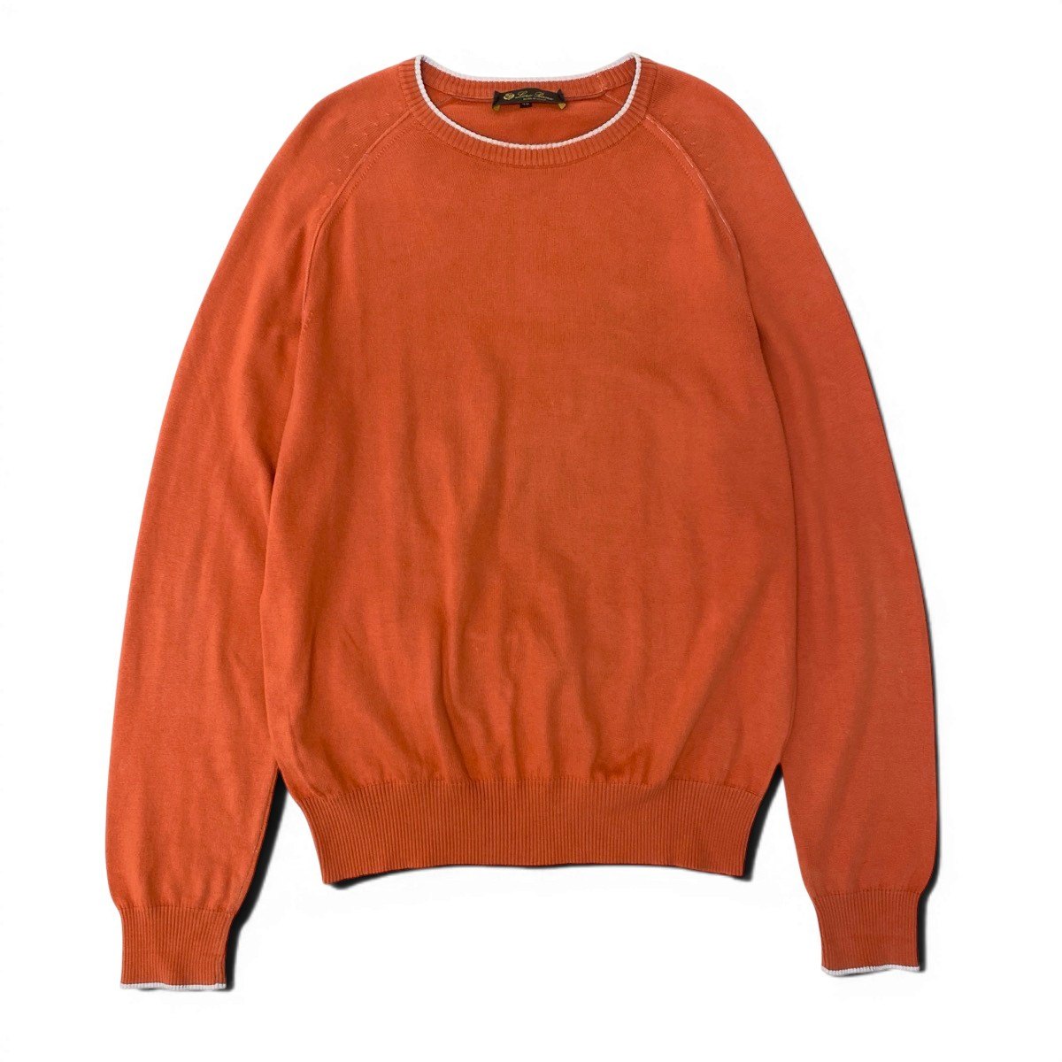 90g27 Loro Piana ロロピアーナ ロングスリーブニットセーター イタリア製 48サイズ オレンジ コットン100％ メンズ 男性用u02t
