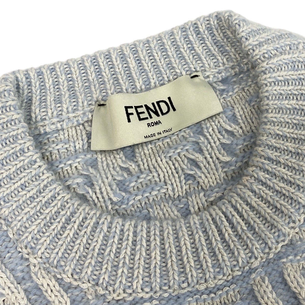 Ie27 FENDI フェンディ 2024年 ズッカ柄  クルーネック ニットセーター サイズ40 ライトブルー レディース 女性服k02i