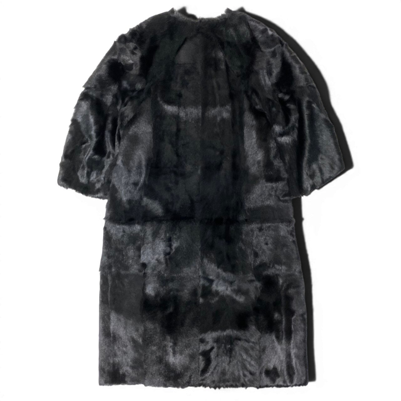 Ef8 MARNI マルニ ノーカラー ファーコート 七分袖 ロング丈 キッドファー サイズ38 イタリア製 ブラック レディース 女性用u02t