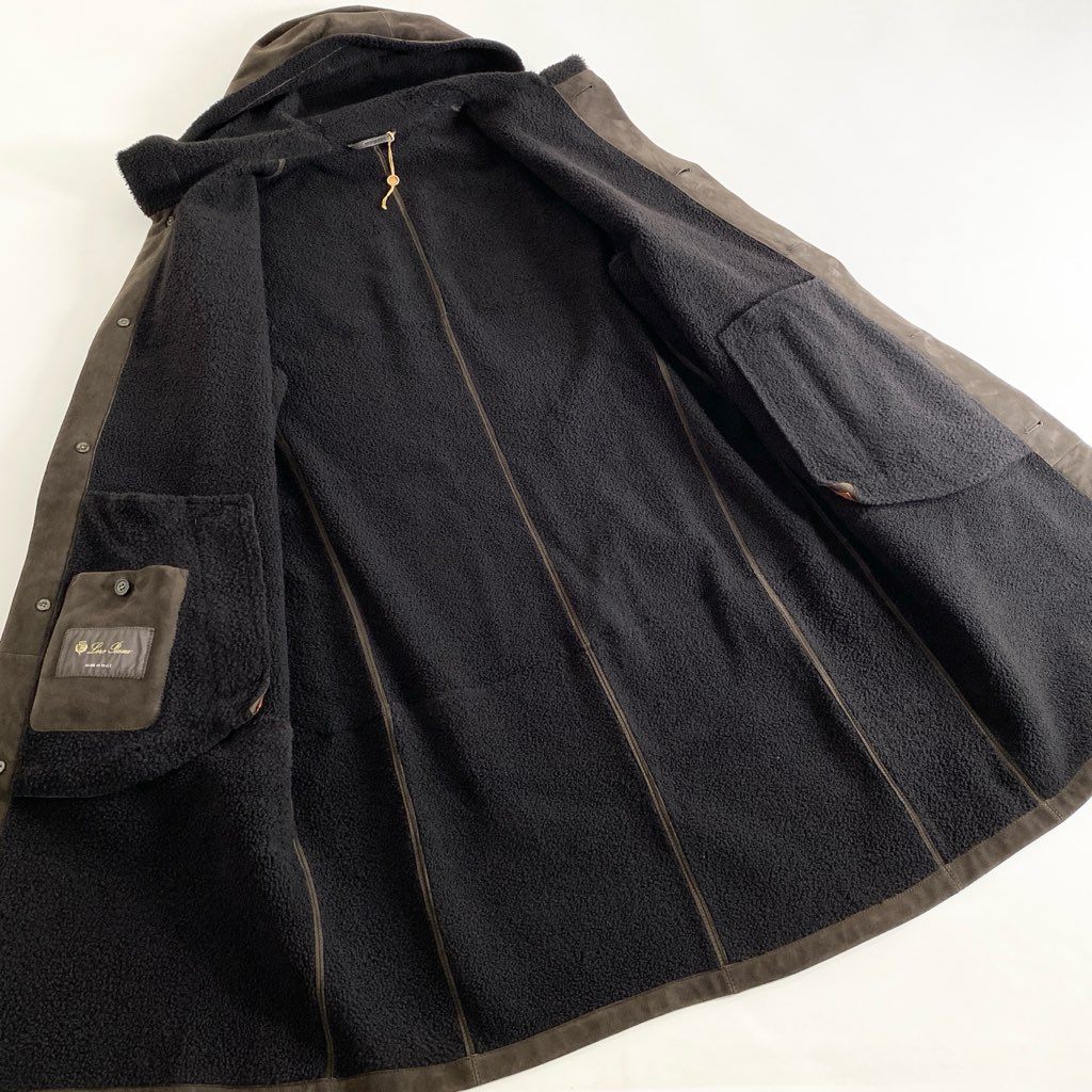 39i13 【イタリア製】Loro Piana ロロピアーナ 最高級 シャーリングコート ムートンコート フーデッドコート SANFORD HOODED COATブラウン M 羊革 メンズ アウター