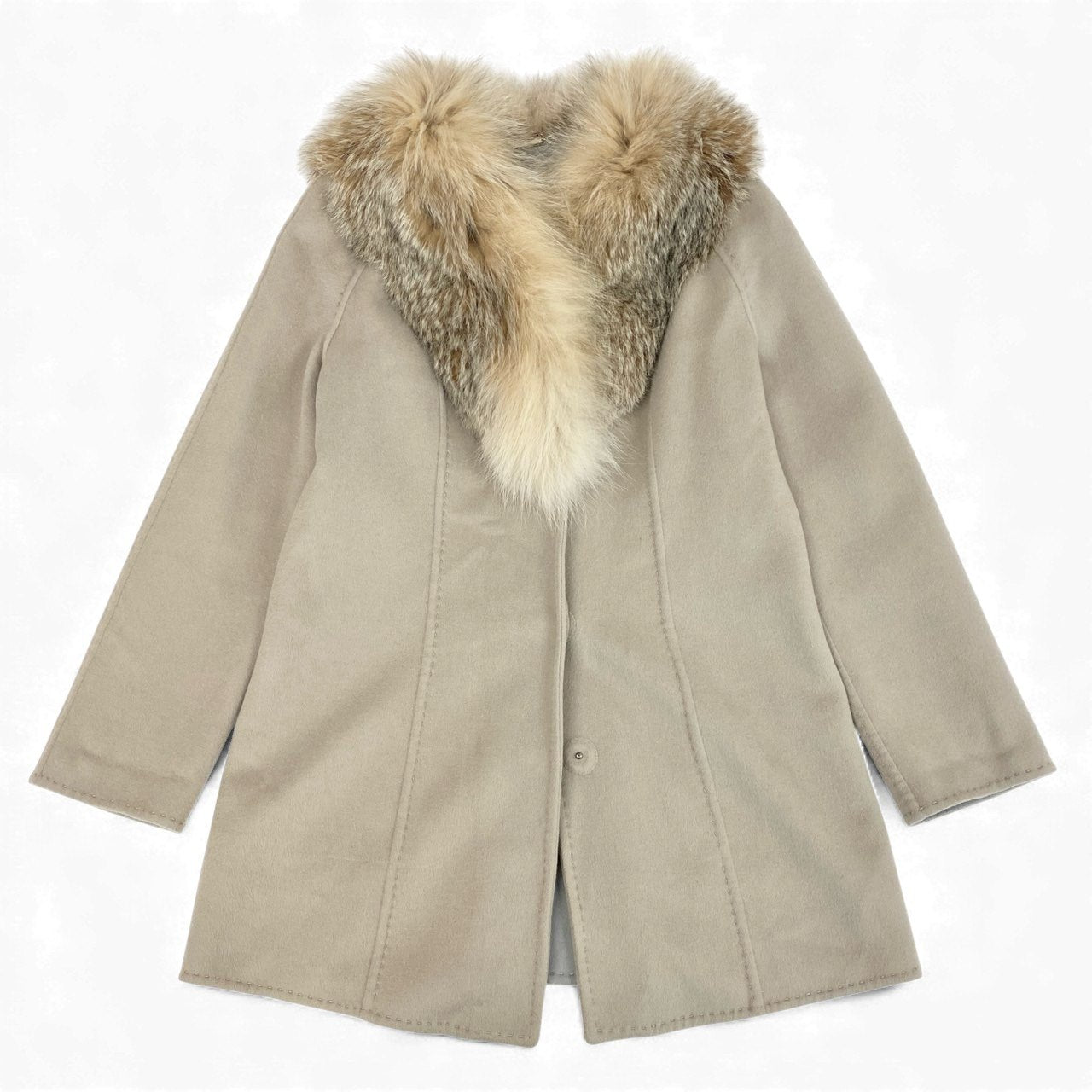 24l15《美品》 Guy Laroche ギラロッシュ LYNX リンクスファー ファーコート セミロングコート カシミヤコート 42 グレージュ カシミヤ ウール レディース 女性用u02t