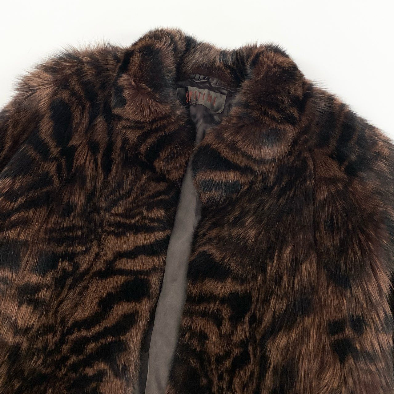 27k14《希少》 ROTINY ロティニー 染めフォックスファー ゼブラ柄 ハーフコート M ブラウン 最高級毛皮 FOX FUR ボリューム◎t18r