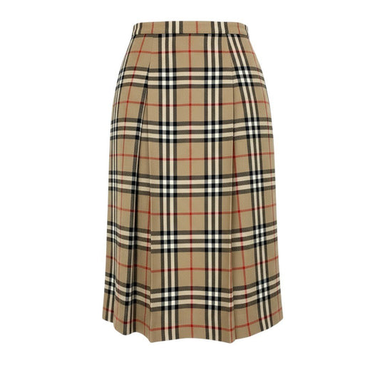 11b20 Vintage Burberrys バーバリーズ ヴィンテージ ノバチェック フレアスカート タックプリーツ 13AR ベージュ系 ウール レディースu02t