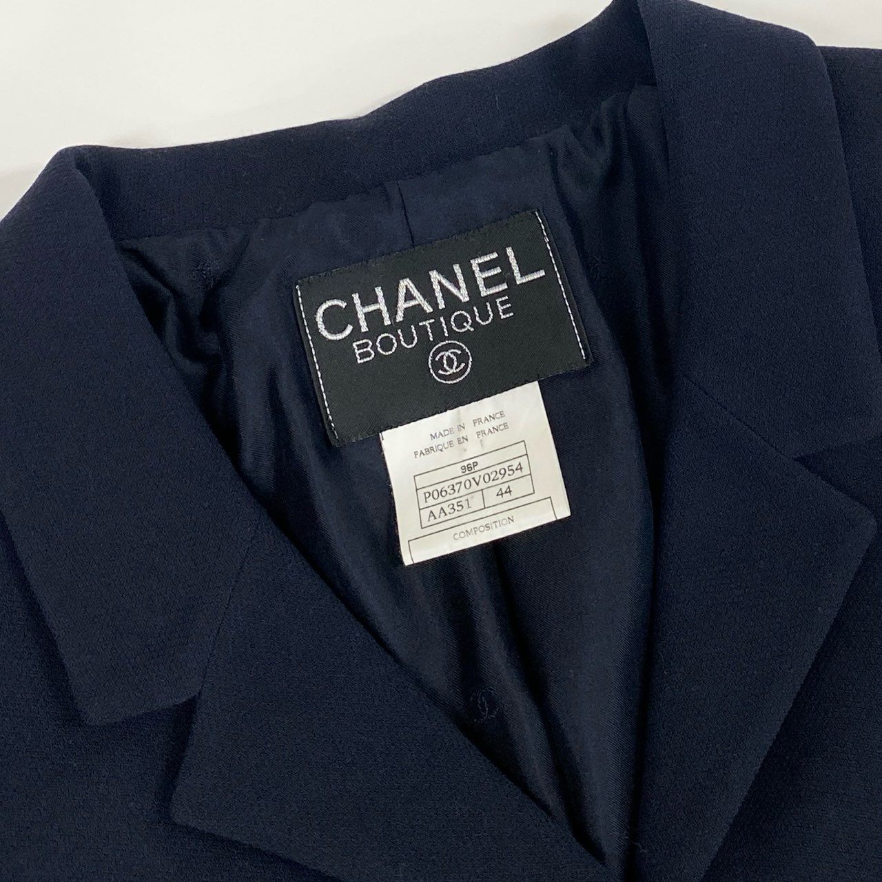 Cb16 Vintage CHANEL シャネル 1996 ロングジャケット テーラードジャケット ココマークボタン P06370 42 ダークネイビー ウール レディースu02t