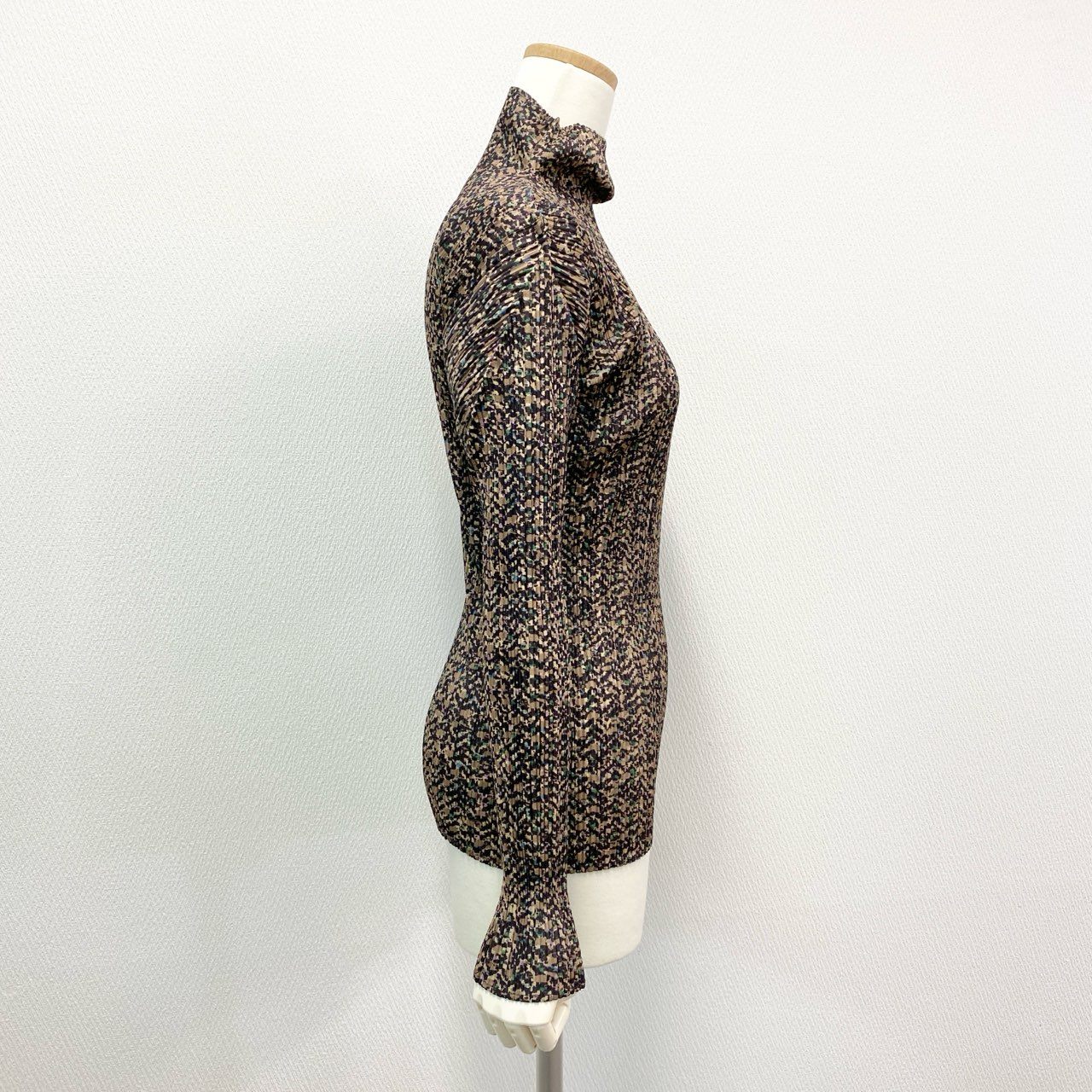 34i18 《極美品》PLEATS PLEASE プリーツプリーズ ハイネック長袖カットソー トップス 総柄  3サイズ マルチカラー レディース 女性用u02t