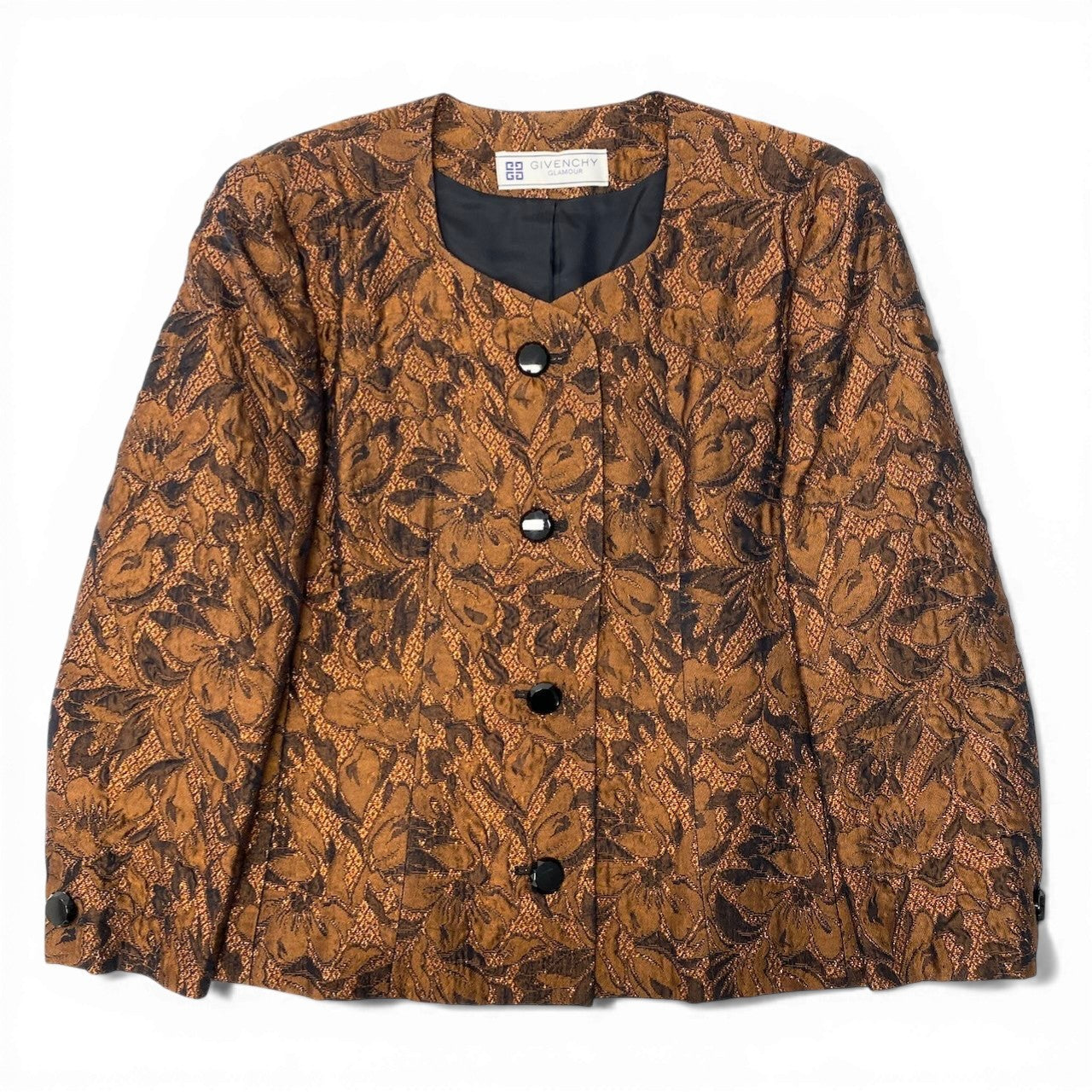 48c18 GIVENCHY ジバンシー Vintage ノーカラージャケット スクエアネック 花柄ジャケット アウター 13サイズ オレンジ レディース 女性用u02t