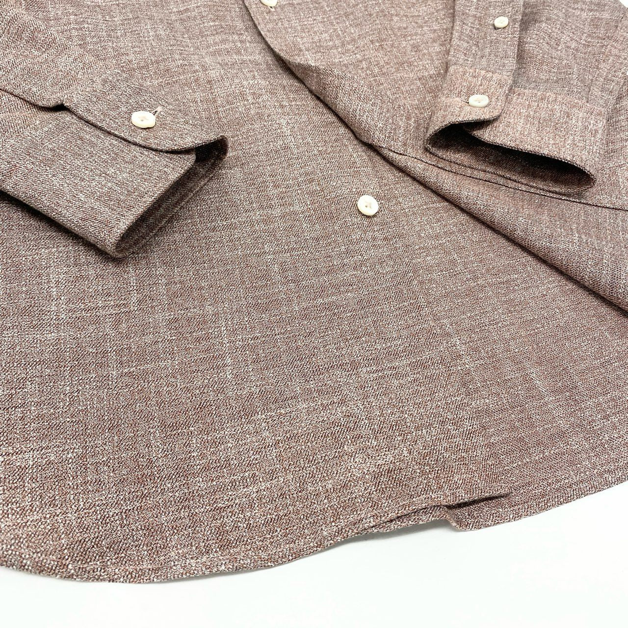34i18《極美品》 Ermenegildo Zegna エルメネジルドゼニア 長袖シャツ ドレスシャツ トップス CAMICIA GOMLEX サイズS ボルドー系 コットン メンズu02t