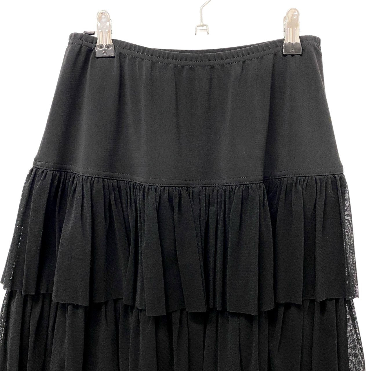 66c2 【美品】 TOKUKO 1er VOL トクコプルミエヴォル フリルスカート ティアードスカート ウエストゴム〇 ミモレ丈 レディース 女性服 日本製 サイズ9 ブラックu02t