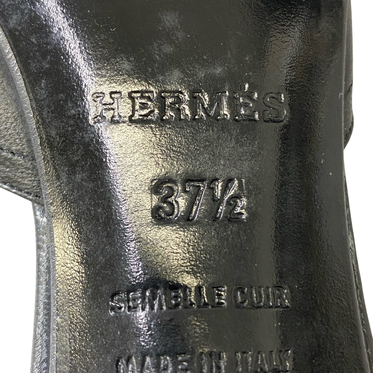1a6 HERMES エルメス ポインテッドトゥ パンプス ヒールパンプス サンダル シューズ 37.5 ブラック レザー レディース 女性用k02i