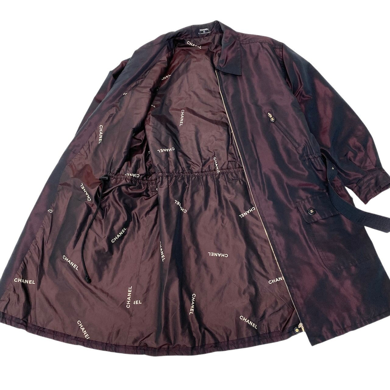 Cf9 CHANEL シャネル ヴィンテージ ココボタン シルクタフタコート Vintage CC Silk Taffeta Coat ボルドーt18r