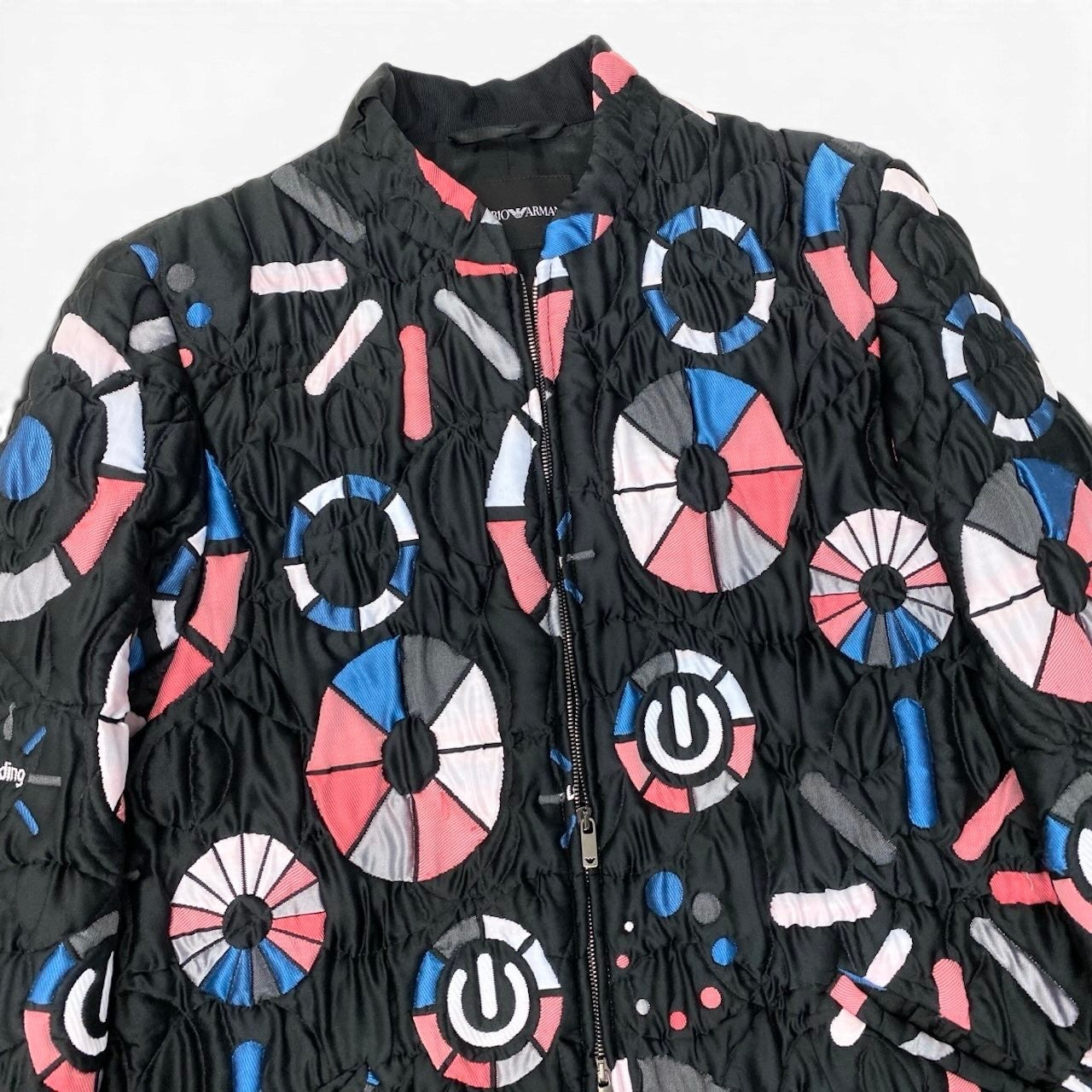 89g20 EMPORIO ARMANI エンポリオアルマーニ フルジップ キルティングコート 総柄 中綿 サイズ38 ブラック レディースu02t