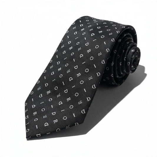 j14【未使用】 DIOR HOMME ディオールオム ブランドロゴ 総柄 ネクタイ ブラック シルク100％ メンズu02t