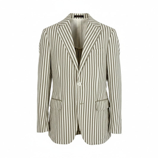 49L9 THE GIGI ザジジ テーラードジャケット サマージャケット シアサッカー 42 ホワイト ブラウン メンズ 紳士服u02t