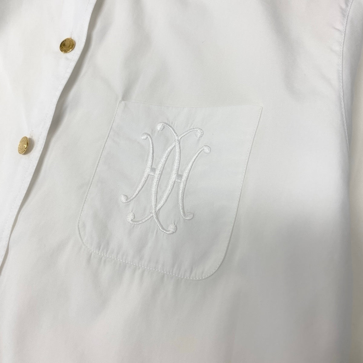 Ef12 HERMES エルメス ロゴ刺繍 ロングスリーブシャツ セリエボタン サイズ36 ホワイト コットン100％ レディース 女性用t18r