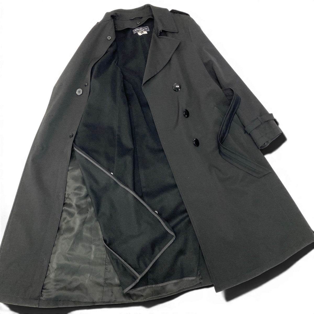 42e13 【美品】Salvatore Ferragamo サルヴァトーレフェラガモ ロングトレンチコート ウールカシミヤコート アウター イタリア製 44サイズ ブラック レディース 女性用u02t