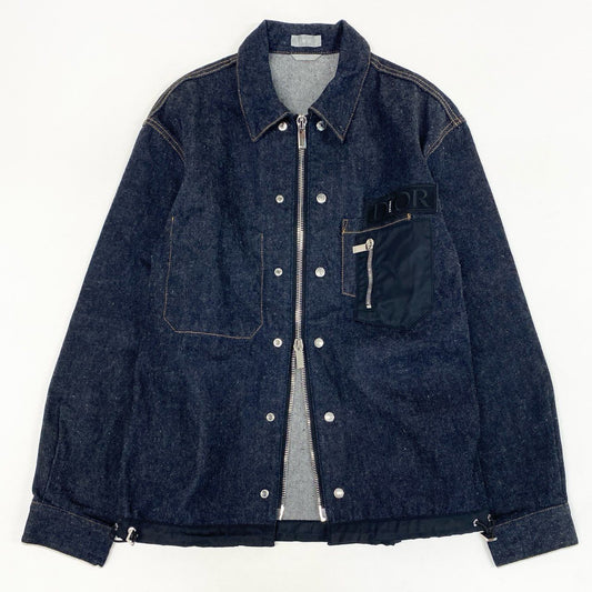 32l26 《美品》 DIOR x Sacai ディオール サカイ Over Shirt Low Cotton Denim オーバーシャツ ローコットン デニムジャケット Gジャン ジップアップ  213D487AY507 日本製 46 インディゴブルー コットン